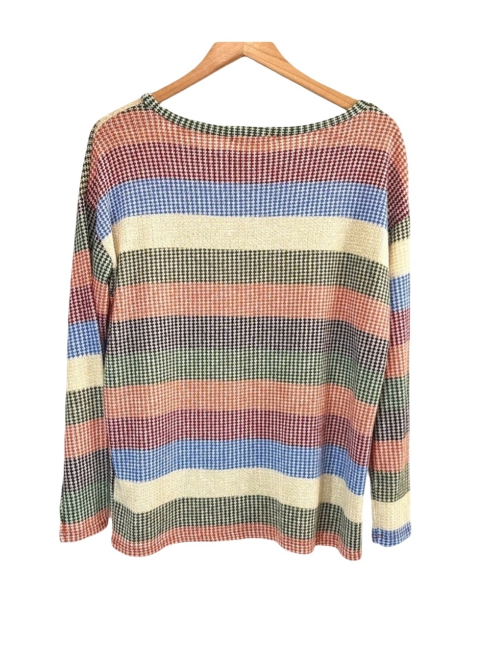 Orange and Green Crew Neck Striped Sweater - Picture 2 of 4